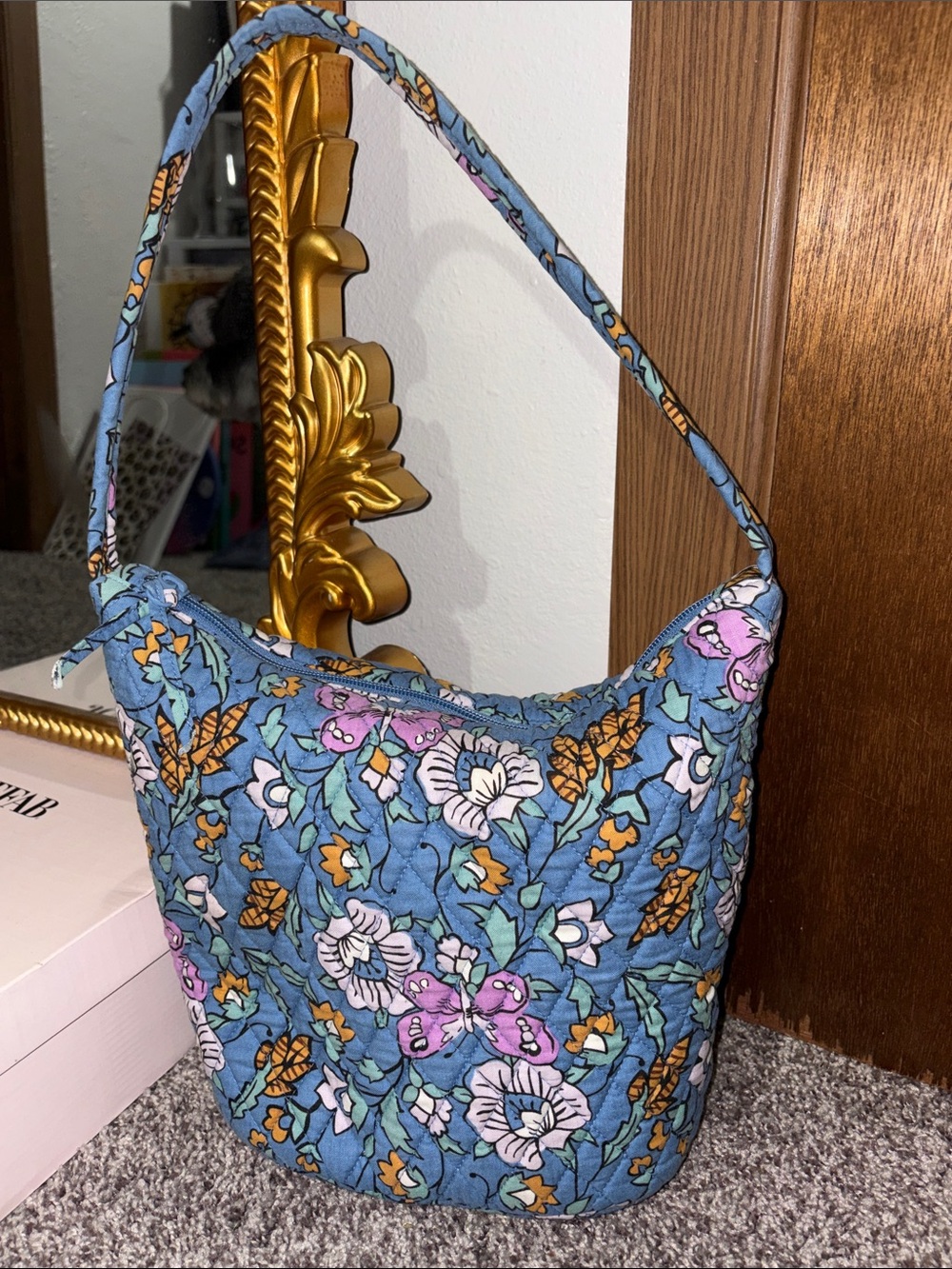 Vera Bradley Purple butterfly print zip up shoulder bag